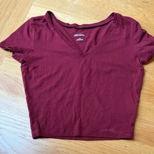 Wild Fable Maroon V-Neck Crop Top